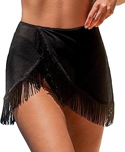 Юбка-саронг с высоким поясом для бикини от CUPSHE, прозрачная сетка с бахромой, 90% нейлон, 10% спандекс 11300121