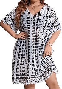 Сарафан для купания больших размеров от Milumia с тай-дай принтом и V-образным вырезом, пляжная одежда для женщин 11297907