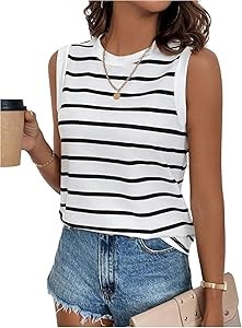 Летний молодёжный полосатый топ без рукавов SweatyRocks с круглым вырезом для женщин 11300147