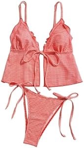 Женский клетчатый купальник Gorglitter с бретелями и завязками, высокие бикини, удобный и стильный 11265372