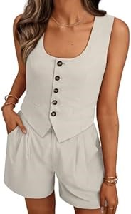 Женский летний модный комплект из двух частей Lillusory: жилет и шорты в деловом стиле, 86% вискоза 11265585