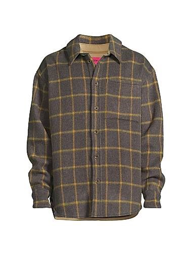 Клетчатая фланелевая рубашка с длинным рукавом из чесаной шерсти The Elder Statesman с удобным кроем и нагрудным карманом 11024181