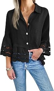 Женская повседневная блузка Cicy Bell с рукавами 3/4, на пуговицах и рифленым подолом 11245043