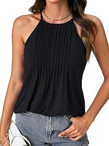 Летний топ LYANER без рукавов с воротом-холтером и складками из мягкой ткани с 76% полиэстера 11300498