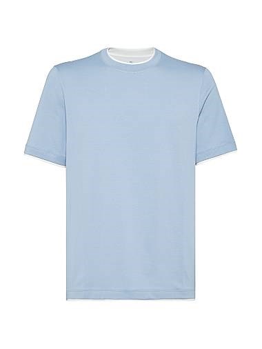 Футболка из 100% хлопка Brunello Cucinelli с круглым вырезом и эффектом многослойности, производство Италия 11015598