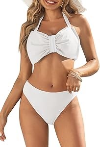 Элегантный купальник Fisoew с высокими плавками и съемными бретелями, украшенный стильным бантом, идеален для лета 11243605