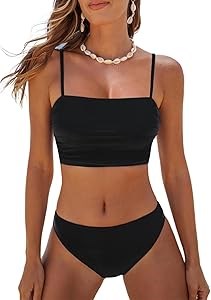 Комплект женского бикини CUPSHE с бандажным топом, средней посадкой и рюшами, 80% нейлон, 20% спандекс 11255846