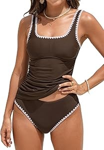 Женский комплект танкини от Cupshe с квадратным вырезом, регулируемыми широкими бретелями и рюшами, 82% нейлон, 18% спандекс 11308050