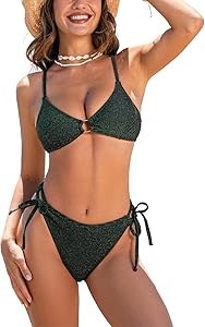 Женский купальник CUPSHE из текстурированной блестящей ткани с низкой посадкой, завязками и мягкими съемными чашечками, размер XS-XL 11268044