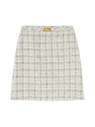 Твидовая мини-юбка Versace с металлической пряжкой и скрытой молнией, 54% хлопок, производство Италия 11022147