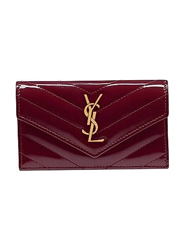 Saint Laurent Картхолдер из лаковой кожи на кнопке с пятью слотами для карт, размер 13x8x2 см 11025968