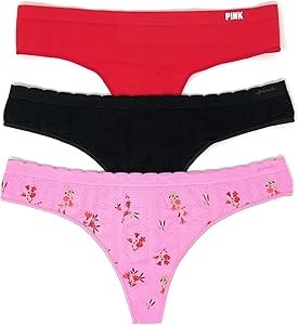Набор из 3 стрингов Victoria',s Secret PINK с эластичным поясом и низкой посадкой, размеры L, различные ткани 11312989