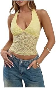 Женская блузка Gorglitter масляного цвета с вырезом хальтер и кружевной спинкой, летний стиль 11268524