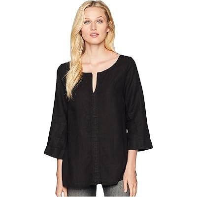 Льняная туника Three Dots с V-образным вырезом и рукавами три четверти, 100% лен 130406