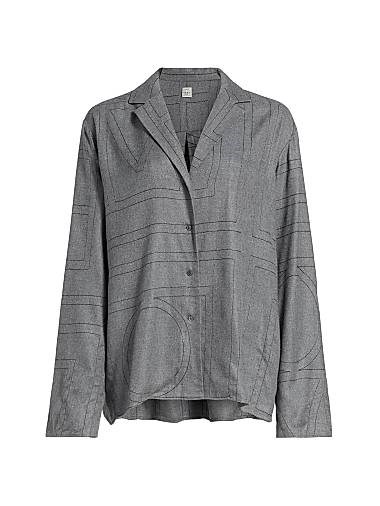 Пижамная блузка Toteme из легкой модальной фланели с элегантным монограммным узором и длинными рукавами 11021891