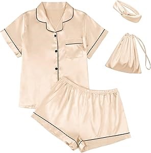 Шелковый пижамный комплект Lillusory из 4 предметов с лонгсливом и резинкой для волос, 2025, стильная женская одежда для сна 11309460