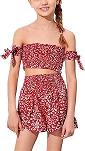 Детский комплект Milumia: цветочный лонгслив с открытыми плечами и шорты из 100% полиэстера 11271304