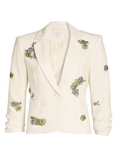 Cinq a Sept Пиджак Cinq a Sept Le Petit Khloe с цветочными стразами, оборками и боковыми карманами 11009950