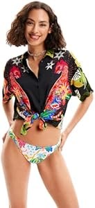 Яркая женская футболка Desigual с коротким рукавом и принтом кошек и цветов, 100% вискоза 11264684