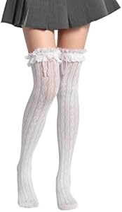 Женские сетчатые носки до колен с кружевом и искусственными жемчужинами GORGLITTER 11311819