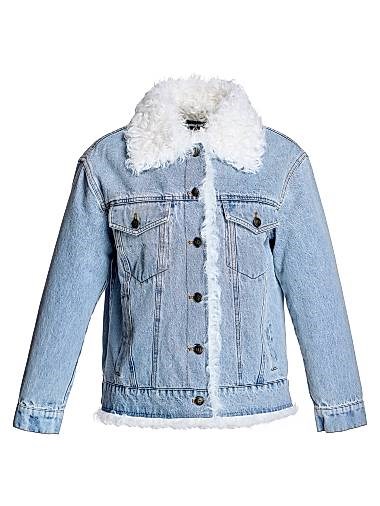 Женская джинсовая куртка с подкладкой из полиэстера и отделкой из меха ламы Калган, Maximilian 11023080