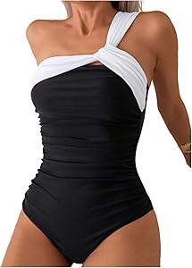 Модный однотонный купальник Milumia с одним плечом, многофункциональный и стильный, из эластана 11310936