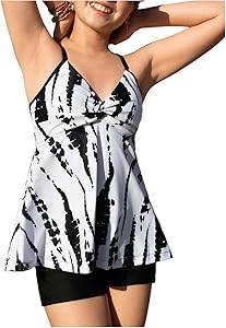 Стильный молодежный купальник Tankini от SweatyRocks с рюшами и принтом, 2 предмета, идеален для пляжа и купания 11271189