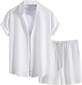 Стильный молодёжный комплект из 2-х вещей Verdusa: текстурная рубашка с короткими рукавами и шорты с завязками на талии 11308945