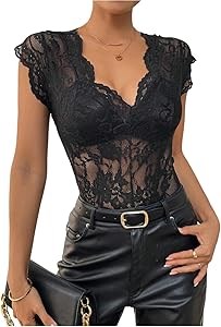Женское боди GORGLITTER с кружевом, глубоким V-образным вырезом и короткими рукавами, размеры S-XL 11308095