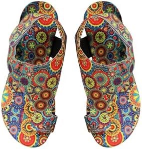 Яркие женские сандалии GORGLITTER с радужным принтом, открытым носком и застежкой на щиколотке 11259359