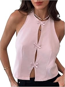 Молодёжный топ без рукавов Y2K с бантом и открытой спиной от Milumia 11311068