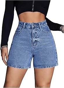 Молодёжные джинсовые шорты Floerns с высокой талией, прямыми штанинами и карманами, летние 11287464