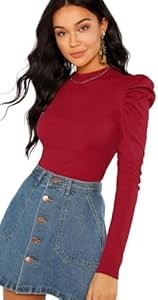 Футболка Floerns с пышными рукавами и круглым вырезом, мягкая ткань, молодежный стиль 11308521