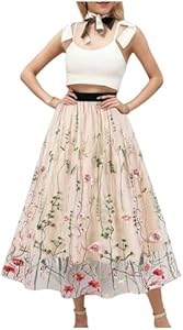 Летняя миди-юбка Floerns с цветочной вышивкой и эластичным высоким поясом для женщин 11296176