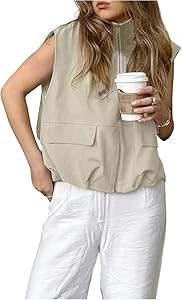 Укороченный женский жилет Verdusa с молнией, карманами и свободным кроем для уличного стиля, 100% полиэстер 11264725