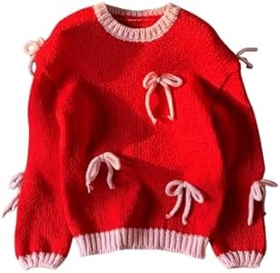 Женский лонгслив MakeMeChic с контрастной обвязкой и бантом, свободный крой, 100% полиэстер 11273525