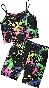 Молодёжный летний комплект из 2 предметов для девочек SweatyRocks: топ с графическим принтом и шорты 11288111