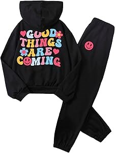 Модный комплект для девочек Soly Hux: худи и спортивные штаны с графикой, 100% полиэстер 11303269