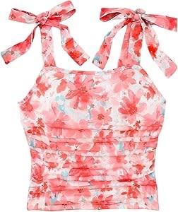 Майка Floerns с цветочным принтом и завязками на плечах, для отпуска в молодежном стиле 11266753