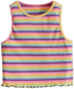 Детская майка Floerns с полосками и рифлёной текстурой, кружевной отделкой и круглым вырезом 11289129