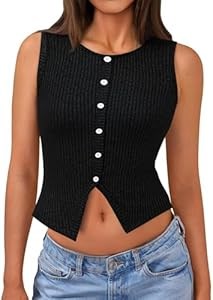 Модный летний женский топ Gorglitter из рибаны с пуговицами, без рукавов, облегающая майка 2025 11272056