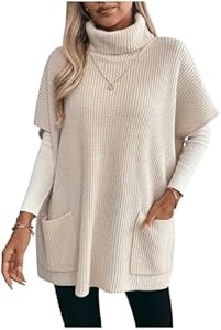 Трикотажное вязаное платье-свитер Floerns с высоким воротником и объёмными рукавами 11296297