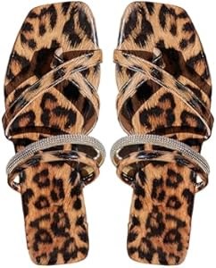 Женские плоские сандалии Verdusa с камнями и леопардовым принтом, с перекрестными ремешками 11295141