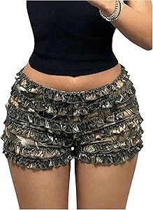 Шорты с камуфляжным принтом Verdusa для молодежи с рюшами и эластичным поясом, низкая посадка 11297638