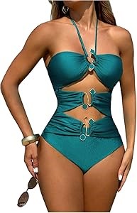 Стильный монокини Milumia с металлическими вырезами, открытой спиной и завязками на шее 11306355