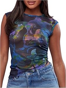 Молодёжный топ без рукавов с асимметричным подолом и принтом тай-дай Milumia, идеально подходящий для вечеринок 11308364