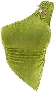 Летний топ Milumia на одно плечо, с асимметричным подолом, без рукавов, украшенный бусинами 11310138