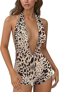 Стильный молодёжный комбинезон с леопардовым принтом от Milumia, с глубоким V-образным вырезом для вечеринок 11304081