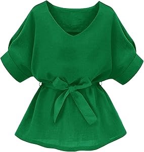 Блузка Milumia с короткими рукавами и V-образным вырезом, свободного кроя, 100% полиэстер, размеры S-XL 11297505