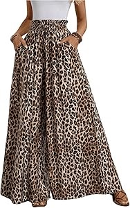 Широкие летние брюки с леопардовым принтом Verdusa с завышенной талией и карманами 11299308